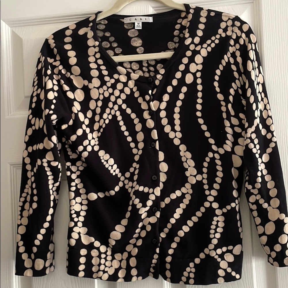 CAbi Black and Cream Strand of Pearls Cardigan